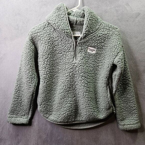 Abercrombie Fitch Sweater Kids Large 10/12 Green Shepra Fleece 1/4 Zip Pullover - Picture 1 of 9